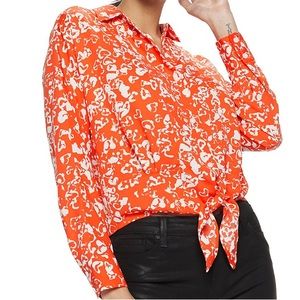 NWT - NINE-WEST Tie front button down top, Red-Orange and White - XXL